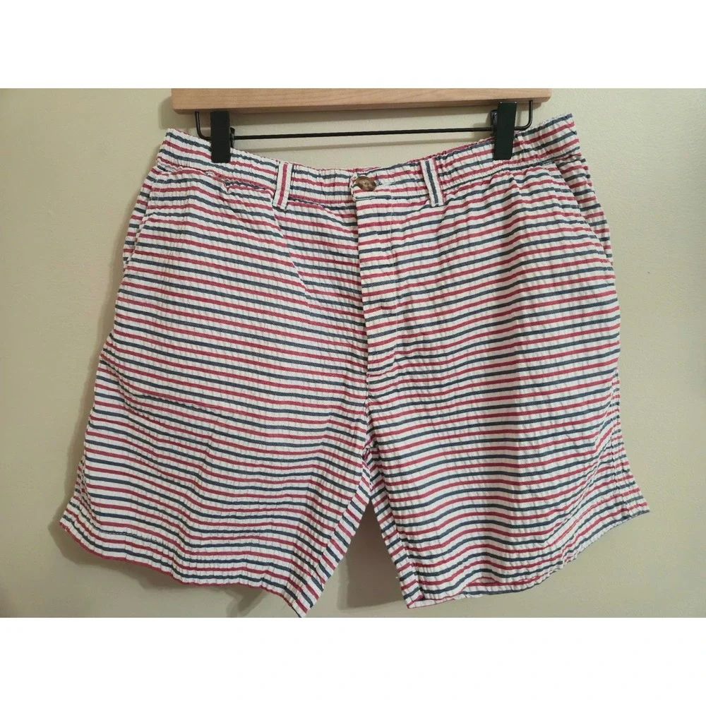 Chubbies Mens XL Seersucker Shorts Red White Blue Striped 7 Inch Inseam USA Made